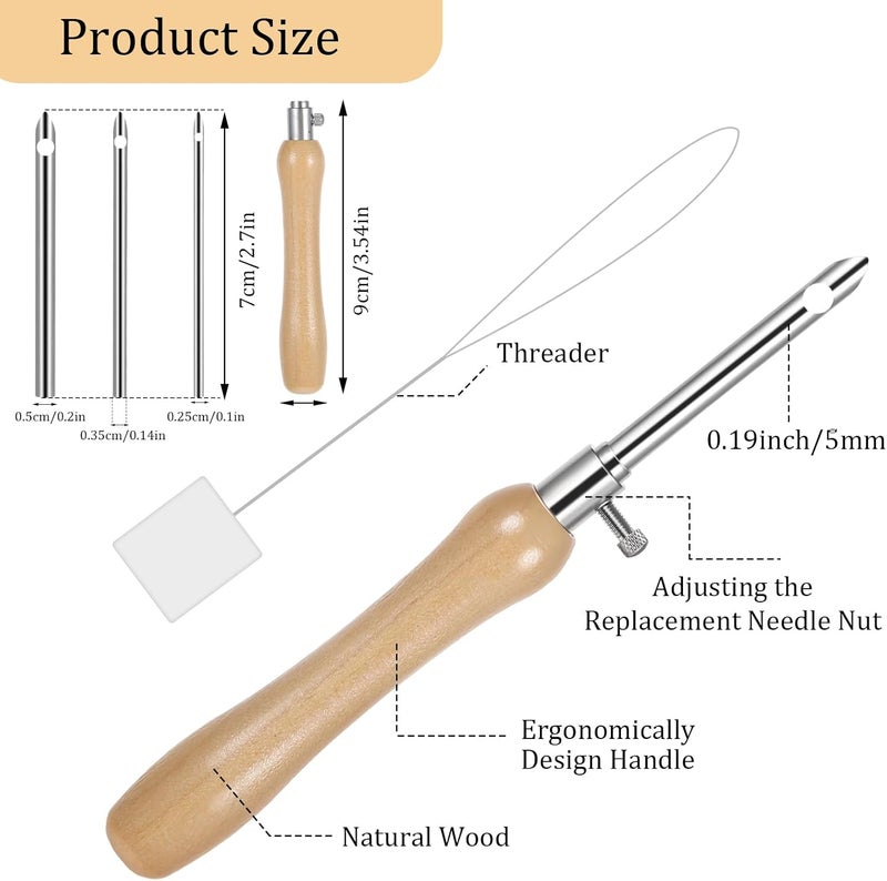 oruola 5pcs Punch Needles, Lavor Punch Needle Set for Beginner DIY Craft Floss Cross Stitching Embroidery Tools,2.5/3.5/5mm Metal Tubes Wooden Punch Needle Tool and Punch Needle Threader - Image 2